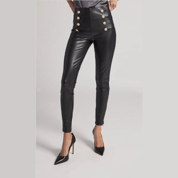NEW Generation Love Size XL Women's Dawson Vegan Leather Button Leggings - Black - Picture 1 of 5